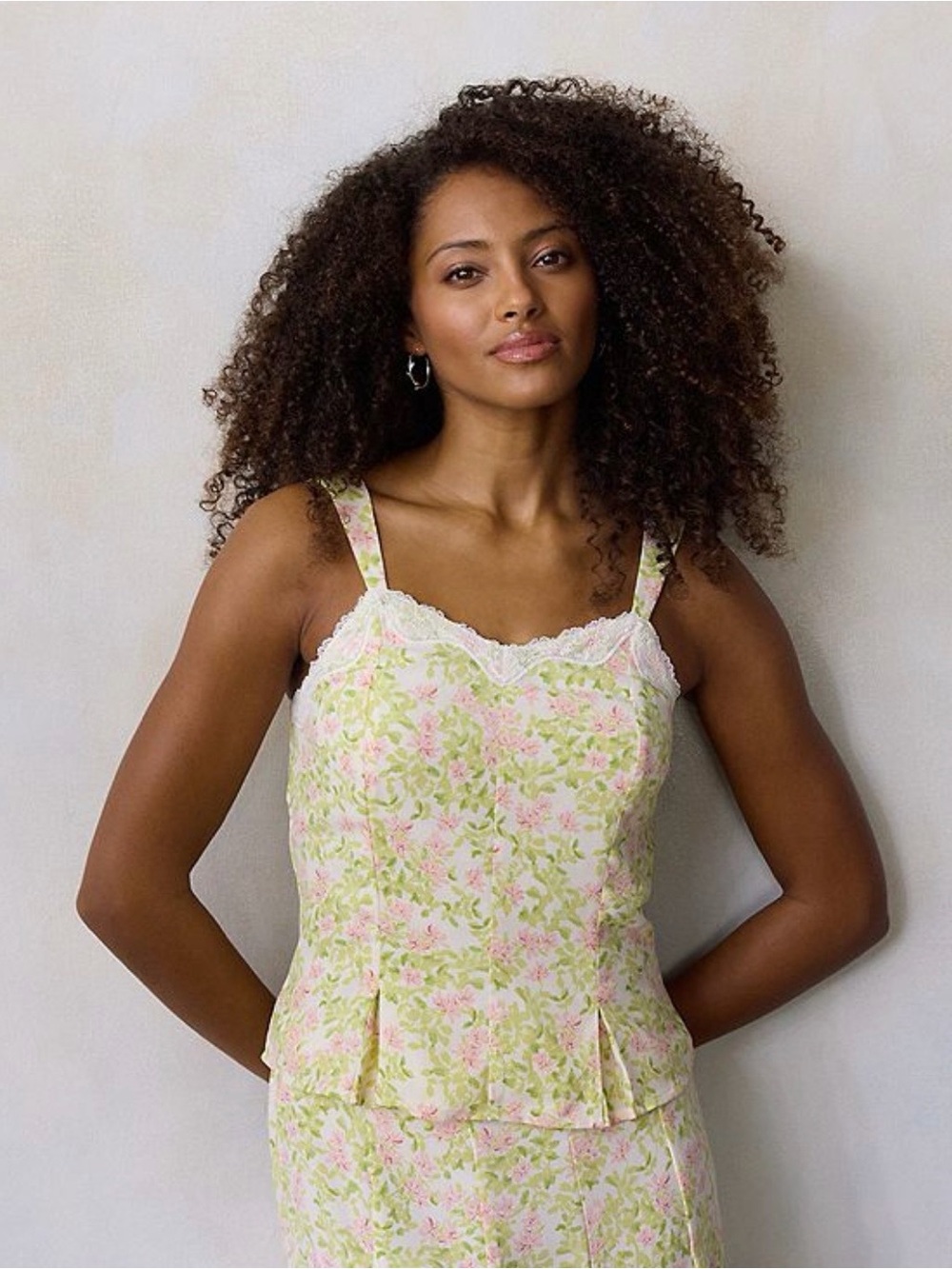 LC Lauren Conrad NWT Pink & Cream Floral Lace-Trim Camisole Top